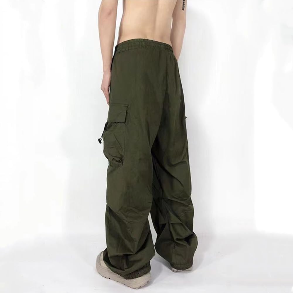 Men Baggy Cargo Pants Trendy Casual Parachute Pants Loose Fit Harem Pants with Pockets Y2K Color Green Size M - Image 6