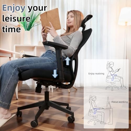 Durrafy Office Chair, Desk Chair with Adjustable Headrest, Lumbar support and Liftable Armrest, High Back Ergonomic Office Chair, Breathable Mesh Backrest for Comfy, Computer Chair for Home/Office - Image 5