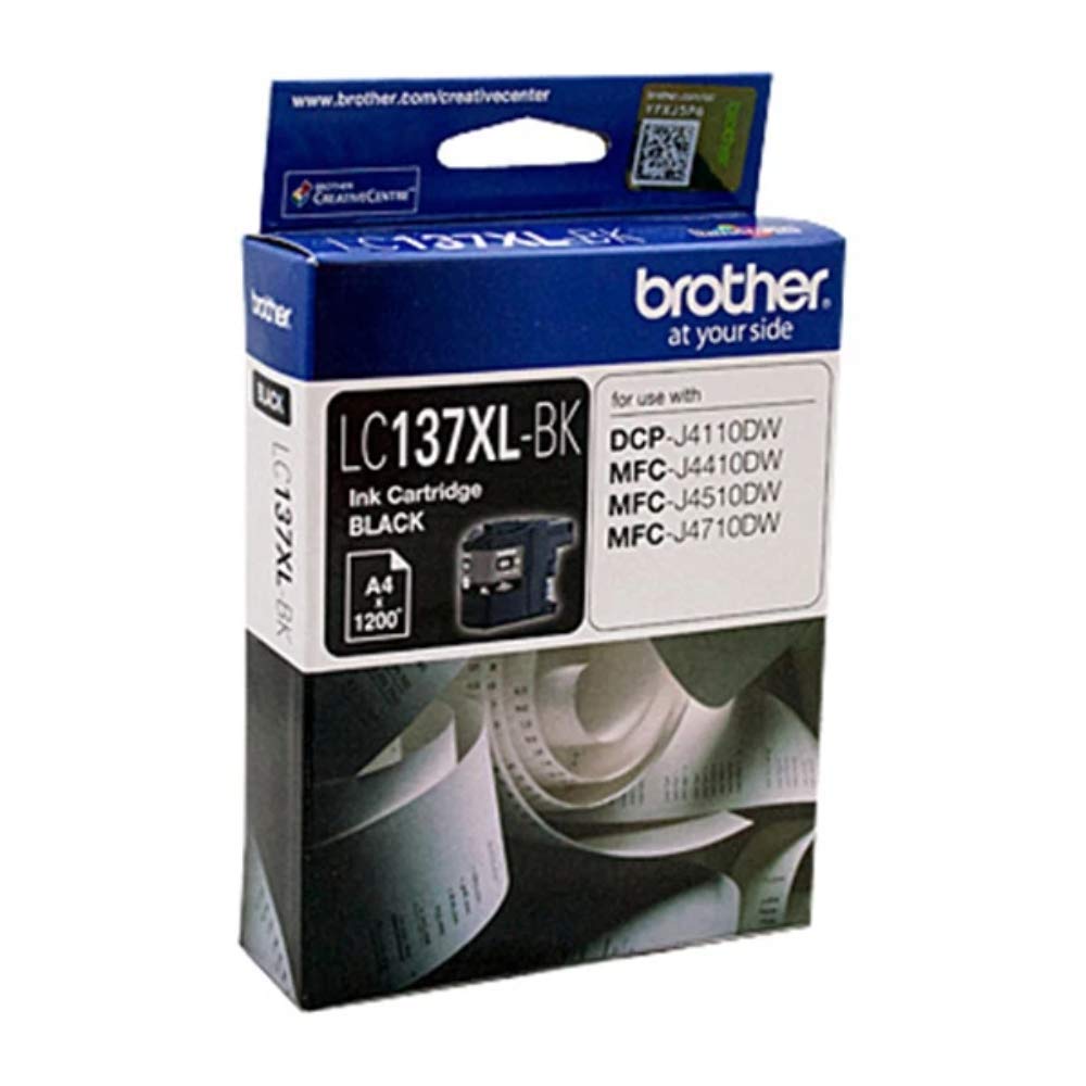 brother Cartuccia d'inchiostro originale LC137XLBK ad alta resa, nero, resa di pagine fino a 1200 pagine, (LC137XLBK), per stampanti DCP-J4110DW, MFC-J4410DW, MFC-J4510DW, MFC-J4710DW