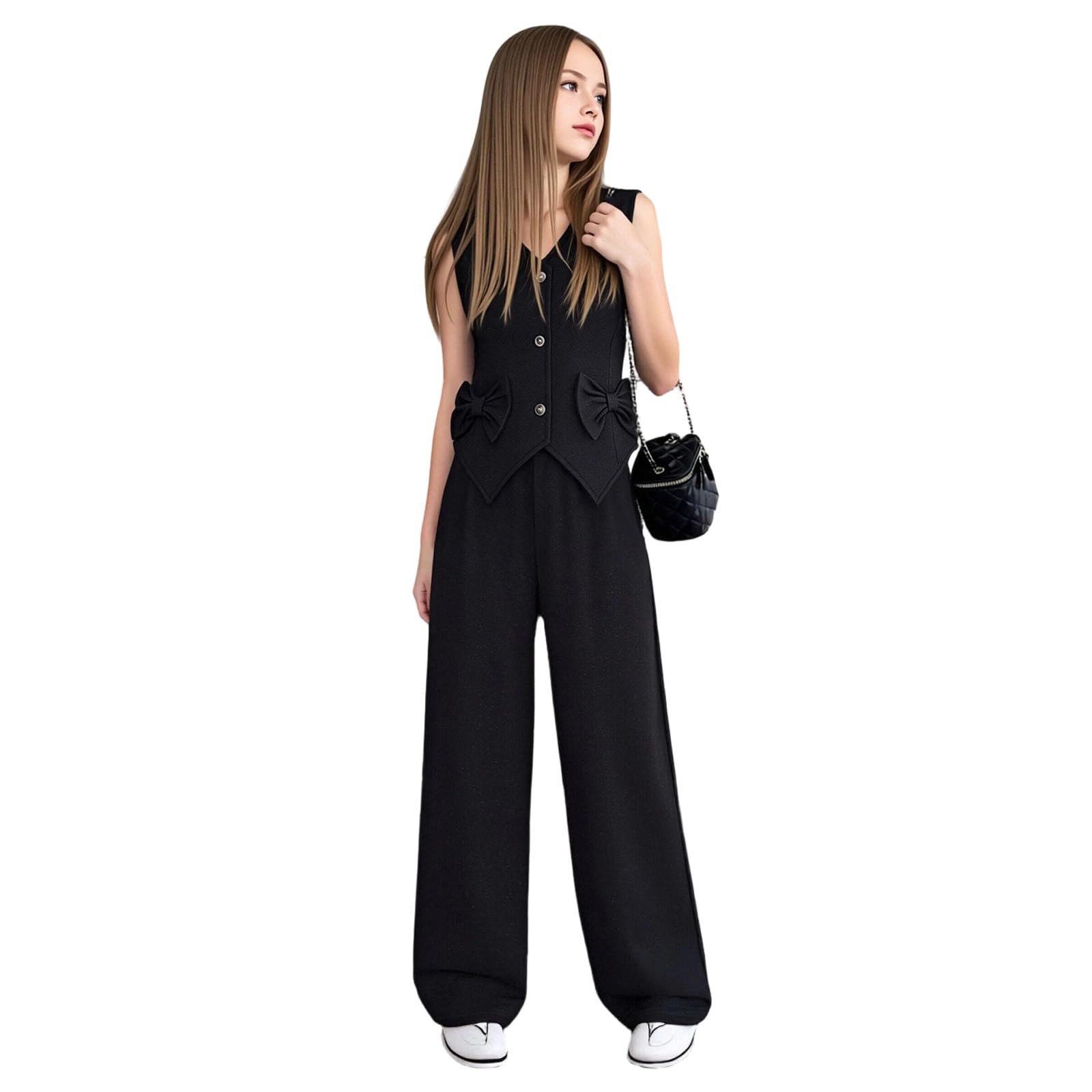 Ensemble Fille, Deux Pièces pour Petites Filles : Veste D'Été Tendance avec Nœud Papillon Et Pantalon Long. Idéal pour Les Tout-Petits., Parfait pour Les Cadeaux