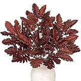 Faux Oak Leaf Branches 5 Pcs Fall Leaf Stems for Vases, 18' Burgundy Fall Stems Artificial Oak Branches, Faux Oaks Branch for Autumn Decor Farmhouse Thanksgiving Centerpiece Halloween Decoration