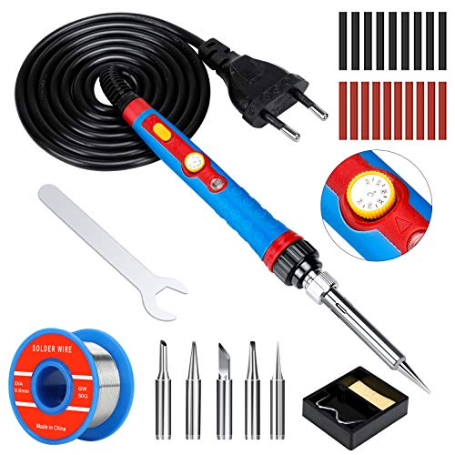 Lötkolben Set,60W Lötkolben mit Temperatur Einstellbar 392℉ to 842℉,Lötkolben Schweißpistole mit 5PCS Eisenkopf, elektrischer Lötkolben Stiftsatz für verschiedene reparierte Anwendungen