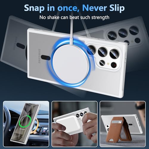 Image of OWKEY for Samsung Galaxy S24 Ultra Case 6.8'', Magnetic Samsung S24 Ultra Case Compatible with Magsafe, [Shockproof Military] Translucent Back Slim Bumper Cover Phone Case Samsung S24 Ultra, Gray
