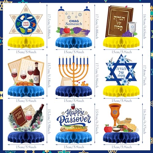 Pasimy 9 Pcs Passover Table Centerpieces Decorations Happy Passover Honeycomb Centerpiece Passover Honeycomb Table Decor Jewish Pesach Honeycomb Table Topper for Jewish Festival Holiday Party Supplies - Thumbnail 2