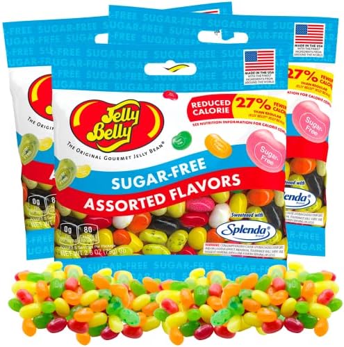 Sugar Free Jelly Beans, Sugar-Free Chewy Candies in Assorted Fruity Flavors, Low Calorie Shareable Sweet Snacks, 2.8 ounce bags, Pack of 3