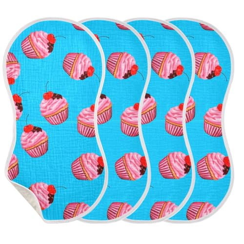 MCHIVER Cherry Cupcake Dessert Baby Burp Cloths Cotton Washcloths Soft Absorbent Burping Rags for Baby Girl Boys Newborn Towel 2 Pack3
