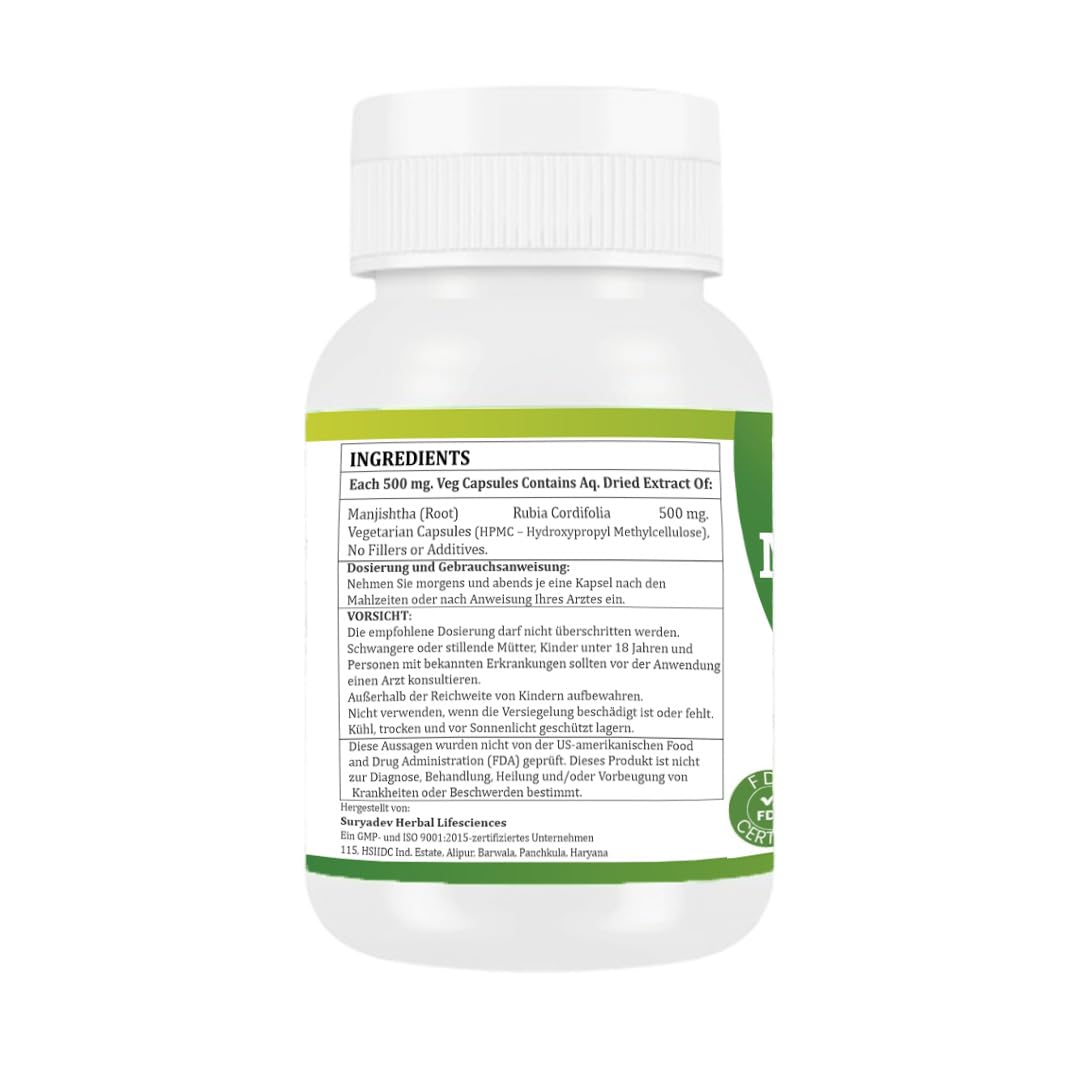 Manjistha Kapseln – Ayurveda Kräuterergänzung – Rubia Cordifolia Pulver – Pflanzlich, Vegan, Natürlich, 60 Kapseln (Packung mit 2) (2er - Pack)