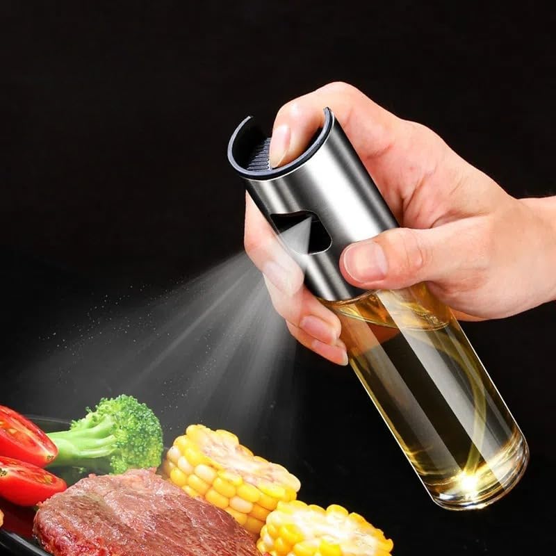 Refillable Glass Oil Sprayer for Cooking - Oil Mister for Salad, BBQ, Baking | Kitchen Gadget with Adjustable Nozzle,(Silvery)