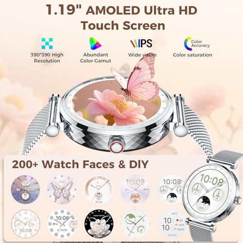 Image of Smart Watch for Women, AMOLED HD Display Fitness Tracker Bluetooth Make /Answer Call, 1.19 inch Watches with 110+ Sports Modes /Heart Rate /SpO2 /Sleep Monitor, Smartwatch IP68 Waterproof for Android iOS