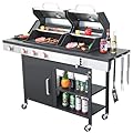 nifoti 3-Burner Propane Gas BBQ Grill and Charcoal Grill Combo with Enameled Cast Iron Cooking Grids & Side Burner, 37,230BTU Output Stainless Steel Dual Fuel Grill for Outdoor Camping Barbecue