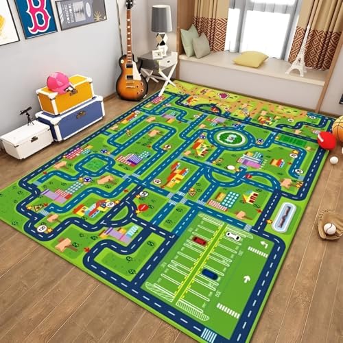 Tapis Circuit Voiture Rectangular Anti Slip Rug Soft Cosy Rug Tapis en Velours Cristal Imprimé Colourful Area Rugs Idéal pour la Décoration et Les Jeux dans...