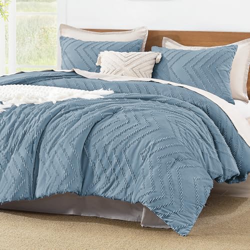 Image of Litanika Boho Queen Comforter Set, 3 Pcs Grayish Blue Lightweight Bedding