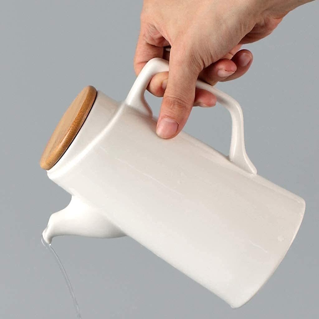 Dispensador de Aceite y vinagre, Botella de 500 ml para vinagre, Aceite de cerámica, Salsa de Soja, Tapa de Madera a Prueba de Polvo.