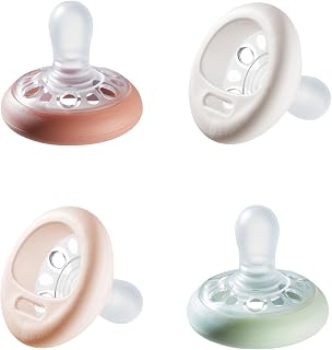 Tommee Tippee Breast-Like Pacifiers 0-6 Months - Symmetrical Nipple, Natural Latch, BPA-Free Silicone, Pack of 4 Rose/Green/Cream