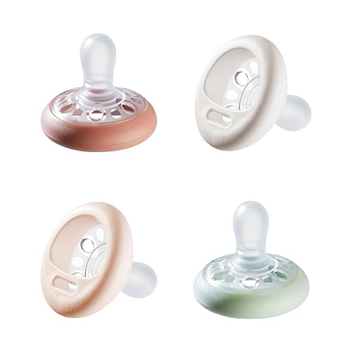 Tommee Tippee Chupete similar al pecho, 0-6 meses, diseño simétrico, bolsa natural similar al pecho, Binkies sin BPA, rosa/verde/crema, paquete de 4