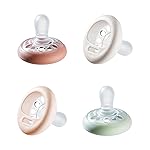 Tommee Tippee Breast-Like Pacifier, 0-6 Months, Symmetrical Design, Natural Breast-Like Baglet, BPA-Free Binkies, Rose/Green/Cream, Pack of 4