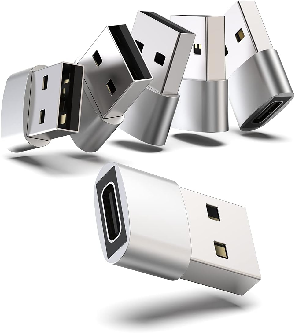USB C to USB Adapter (6-Pack), USB Type C to USB A 2.0 Charger Cable Converter for iPhone 12 Mini Pro Max, Airpods, iPad, Samsung Galaxy Note 10 S21 S20, Google Pixel 5 4A 3A XL (Silver)