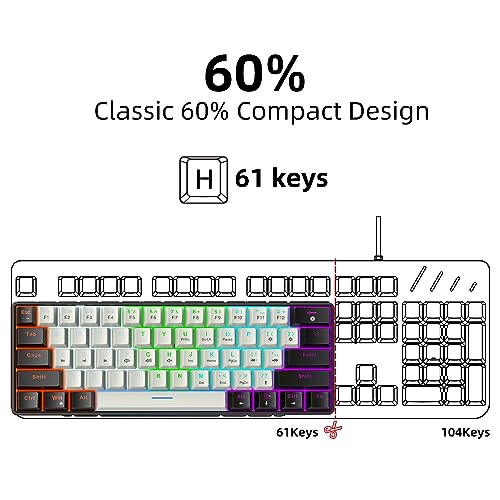 Image of Snpurdiri 60% Mechanical Keyboard Blue Switches, 61-Key Small Compact Gaming Keyboard for Windows Laptop PC Mac (Black White, Blue Switch) (Upgrade)