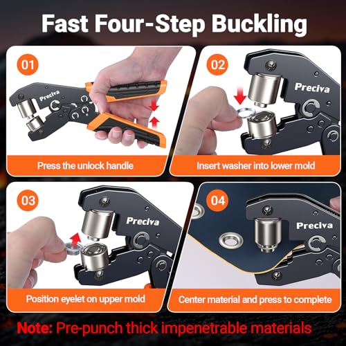 Preciva Grommet Tool Kit of 3/8\" and 1/4\", Interchangeable Double Head Handheld Grommet kit with 280pcs Eyelets and Grommets for Tarp Leather Fabric - Thumbnail 5