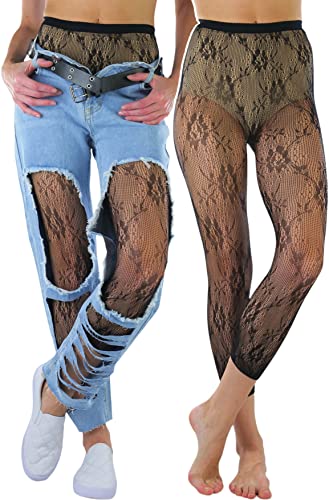 Image of ToBeInStyle Women's Single Floral Lace Fishnet Tights Footless & Stirrup Design