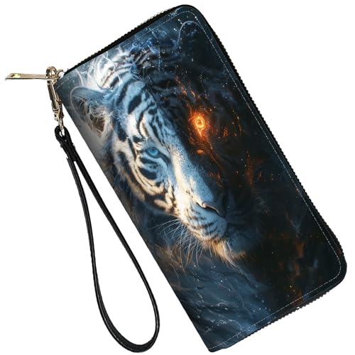 Image of RFID Blocking Leather Wallet for Women - Large Capacity Zip Around Clutch with 8 Card Slots,12 Cash Pockets & Coin Zipper,Yin and Yang Tiger