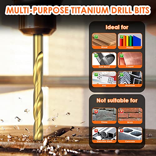 Enertwist 21 Pcs Titanium Twist Drill Bit Set,1/16"-1/2",135 Deg Tip High Speed Steel Drill Bit Kit For Metal/Steel/Wood/Cast Iron/Aluminum Alloy/Plastic/Fiberglass With Hard Storage #TOP4