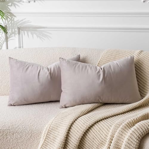 Image of JUSPURBET 12x20 Velvet Lumbar Throw Pillow Covers Set of 2,Champagne | Modern Soft Decorative Cushion Covers with Hidden Zipper for Couch Sofa Bed Living Room Bedroom Home Decor