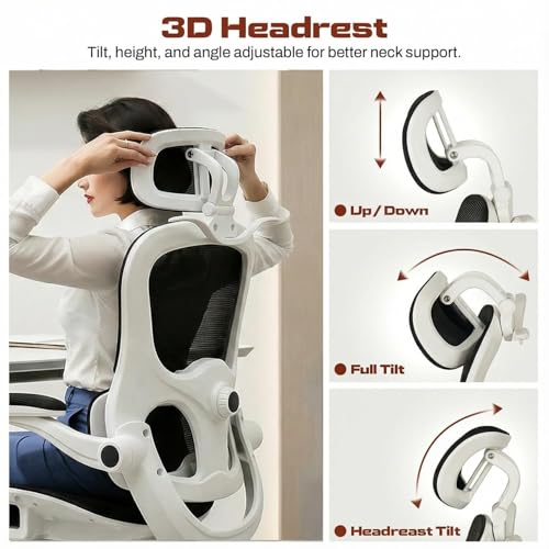Image of DROGO Quantum Ergonomic Office Chair for Work from Home, Computer Chair with Breathable Mesh, 3D Headrest & Armrest, Adjustable Lumbar Support, Office Chair with Footrest & Recline (White /Black)