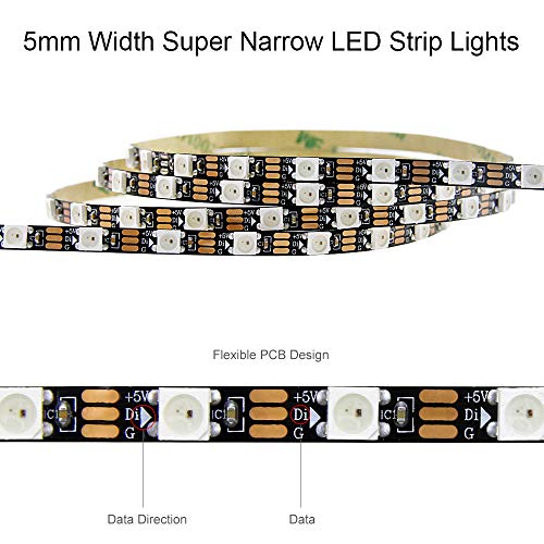 Image of ALITOVE WS2812B LED Strip, 5mm Width Super Narrow RGB Addressable Light Strip 6.6ft 120 LEDs Programmable Dream Color Digital Pixel Rope Light 5V for Home Theater Bedroom Bar Decor (Pack of 4)