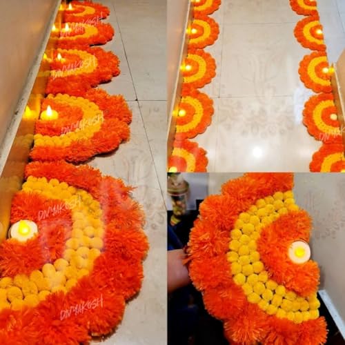 Image of Divyakosh Decorative LED Floor Rangoli Set, Orange and Yellow Design, 6 Pieces with Led Tea Lights, Traditional Diwali Decor