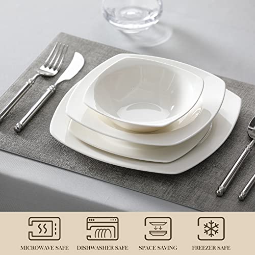 Malacasa Square Dinnerware Sets, 32 Piece Bone China Dinnerware Sets For 8, White Plates And Bowls Sets With Dinner Plate, Dessert Plate, Soup Plate And Bowl, Kitchen Dinnerware Dish Set, Series Rafa #TOP3