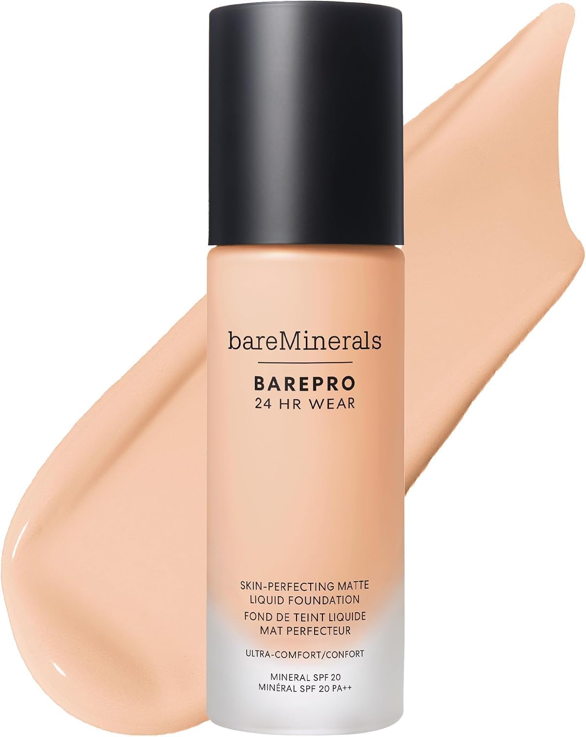 bareMinerals BAREPRO Performance Wear Liquid Foundation SPF 20 – Atmungsaktive Flüssigfoundation für das Gesicht, volle Deckkraft, 24-Stunden-Halt, natürliches Matt-Finish, vegan