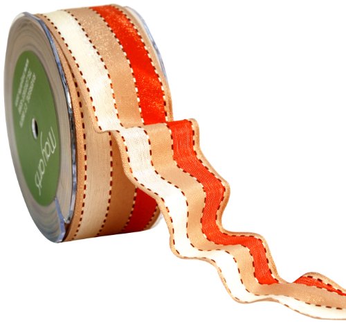May Arts 1-1/2-Inch Wide Ribbon, Natural and Red Stripe