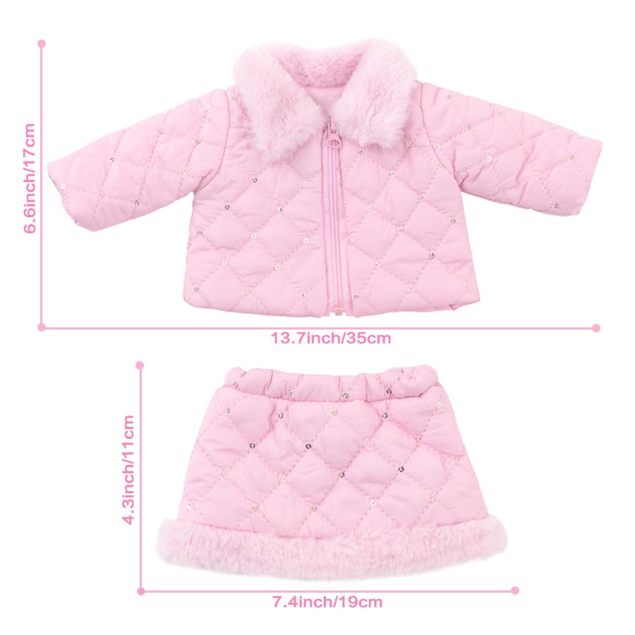 DUORUIMI Doll Clothes Winter Pink Outfit Cotton Coat Jacket Pants Skirt Suit for American Girl Doll 18 inch - Image 8