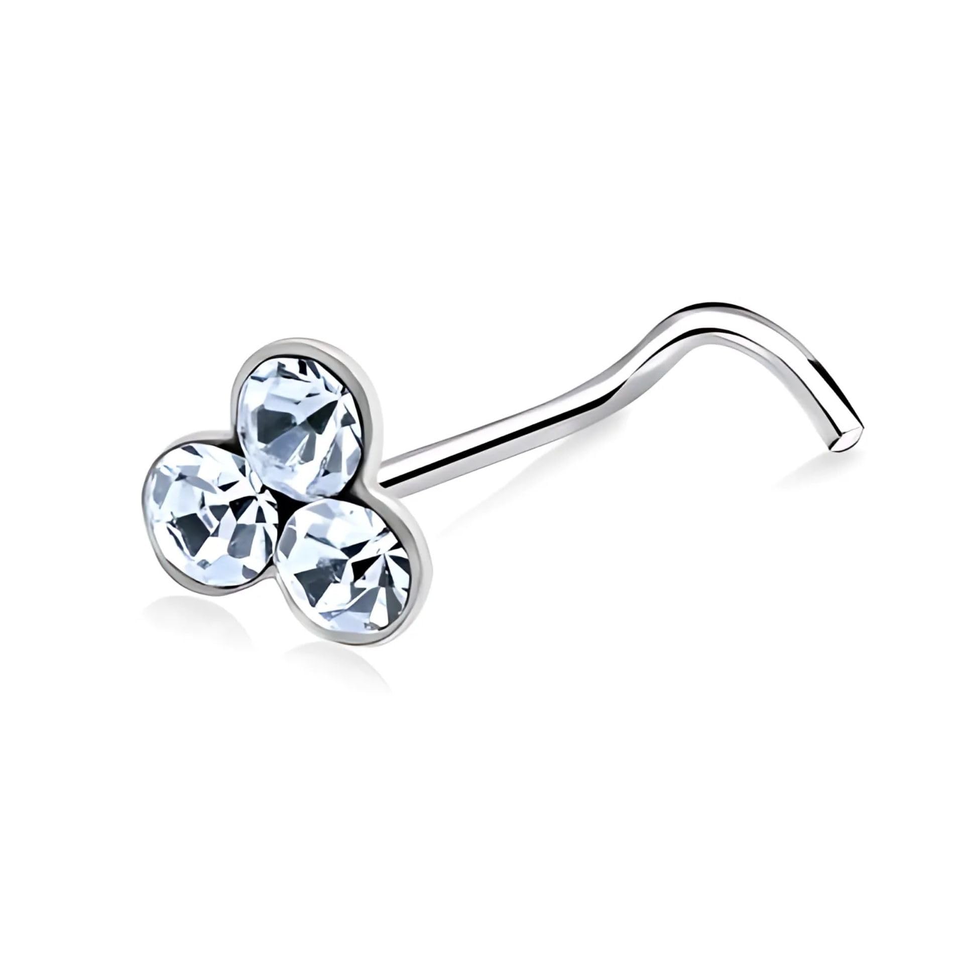 92.5-925 Sterling Silver 'Triangular Symphony' 3 Crystals Triangle Nose Pin Stud for Women and Girls (NR05133) 1 Pc-image-47