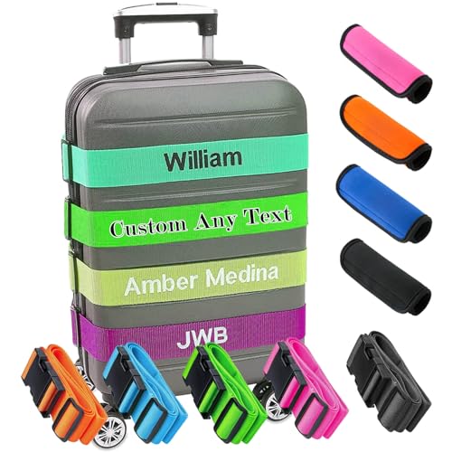 Personalized Luggage Straps, Custom Adjustable Suitcase Belt Embroidered with Name/Text, 2