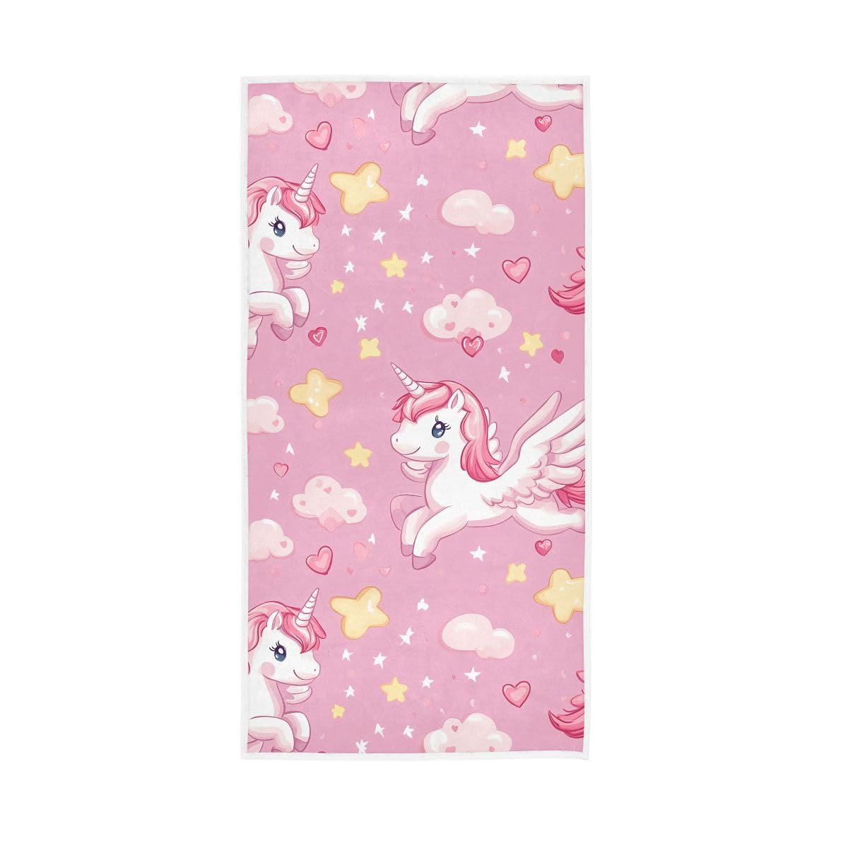 LSRCPD Cartoon Unicorns Stars Cloud Hand Towels, Multipurpose Absorbent Towels for Hand, Face, Hair, Bath 15 x 30 Inches
