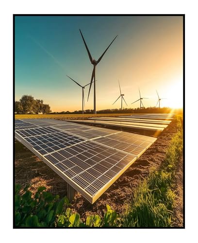 Posterizer 1 pcs – Bright Horizon with Wind Turbines and Solar Panels – Sustainable Future – Landscape & Nature – for Men, Women, Teens – Decor for Home & Office – 16x20 Unframed Wall Art