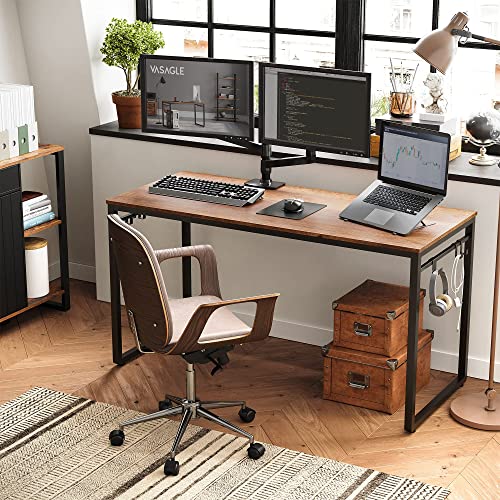 Vasagle Alinru Computer Desk, 55-Inch Writing Desk, Office Desk With 8 Hooks, For Study, Home Office, Easy Assembly, Steel Frame, Industrial Design, Walnut Brown And Black Ulwd059B08 #TOP1