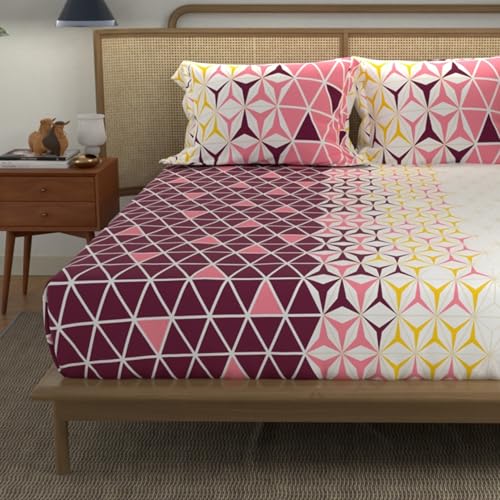 Image of Urban Space Divine 100% Cotton Bedsheet for Double Bed with 2 Pillow Covers, Double Bedsheet (Size 90 x 100 inches, Geometric Maroon)