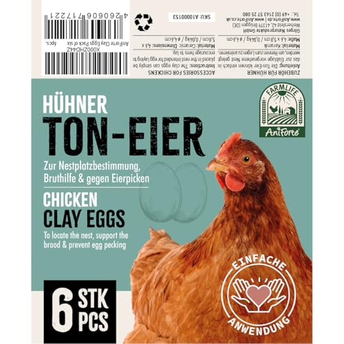 AniForte Toneier für Hühner 6 Stück – Bruteier, Gipseier Hühner, Naturgetreue Nesteier, Legeeier zur Bruthilfe, künstliche Hühnereier, Eier für Nestplatzbestimmung, Fake Egg, Ei Attrappe