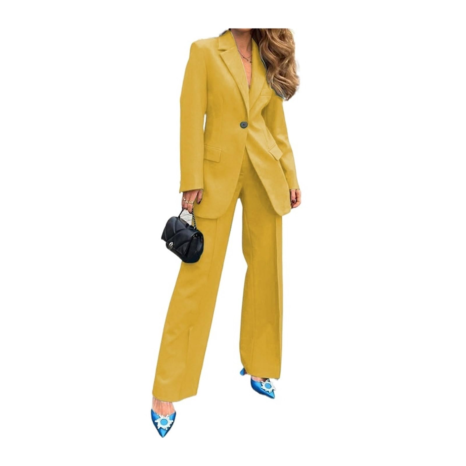 Traje de un Solo botón for Mujer, Elegante, Formal, Negocios, con Solapa, Abrigo y Pantalones Pierna Ancha, Conjunto for Dama Oficina, Color sólido para Negocios, Trabajo, Oficina, Formal