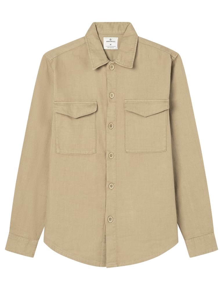 SPRINGFIELD Men's Khaki Shirt Overshirt Set, Standard Beige, L