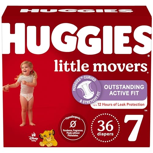 Image of Huggies Size 7 Diapers, Little Movers Baby Diapers, Size 7 (41+ lbs), 36 Count