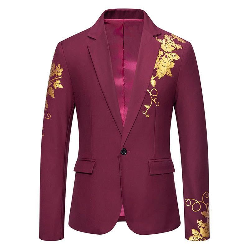 Men's Autumn Casual Paisley Gold Stamped Print Wedding Formal Wear Blazer 6