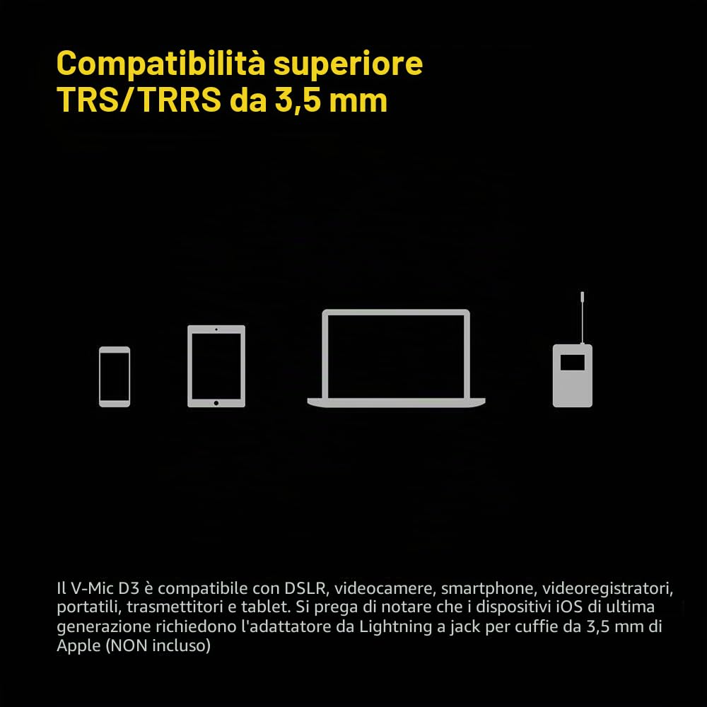 Deity, V-Mic D3 Pro, microfono direzionale supercardioide con supporto antivibrazioni Rycote per DSLR, videocamere, smartphone, tablet, registratori portatili, trasmettitori