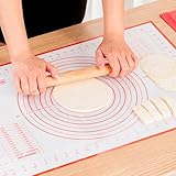 Nifogo Silikonmatte Backmatte Silikon Backunterlage 60 x 40 cm, Teigmatte Wiederverwendbar Antihaft Rutschfest mit Messung Teigschaber