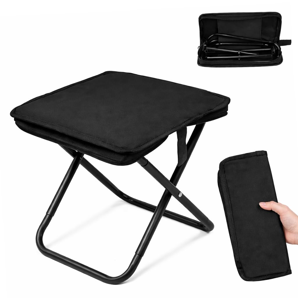 Portable Folding Stool with Carry Bag, Lightweight Metal Frame Camping Stool, Cushioned Seat for Hiking, Trekking, Fishing, Picnic & Outdoor Travel-image-13