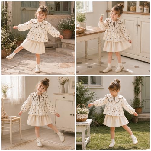 Image of Mud Kingdom Girls Blouse Shirts Spring Fall Long Sleeve Button-Down Top Ruffle Collar