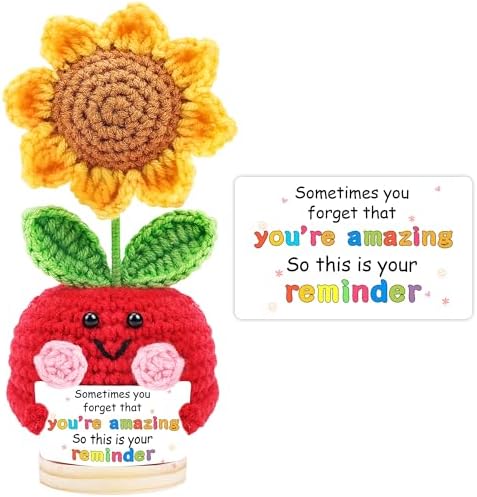 Positive Christmas Stocking Stuffers Gifts for Women Men, Cute Crochet Sunflower Decors, Coworker Friend Teacher Inspirational Thank You Appreciation Present for Birthday, Retirement, Anniversary